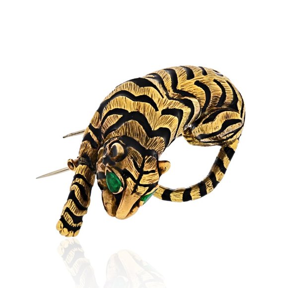 Vintage David Webb Tiger Brooch Circa 1970 18K Yellow Gold - Picture 2 of 5